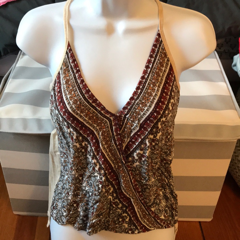 V neck tank with lace detail on back